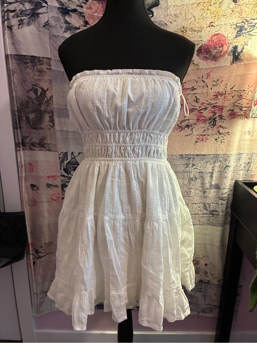 Strapless White Smocked Waist Sundress